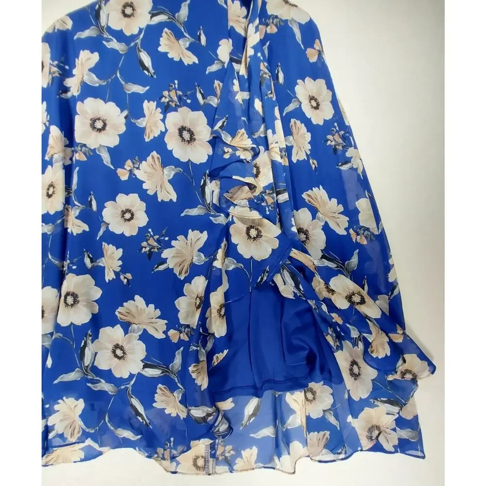 Jessica Howard Missy 14 Blue Floral Chiffon Faux-Wrap Midi Dress Ruffle Tie NWT